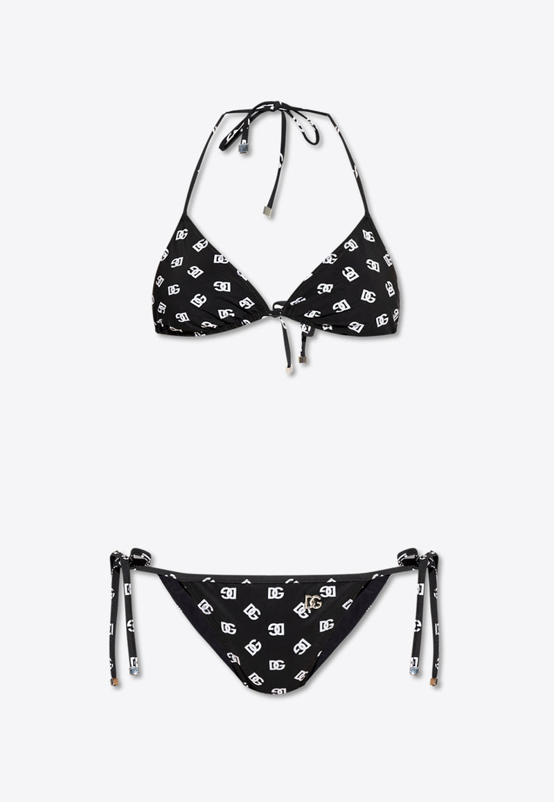 Dolce & Gabbana DG Logo Print Halterneck Bikini Black O8A02J ON02A-HNVAW