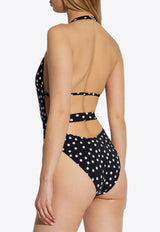 Dolce & Gabbana Polka Dot Halterneck One-Piece Swimsuit Black O9B74J FSG8C-HNBDW