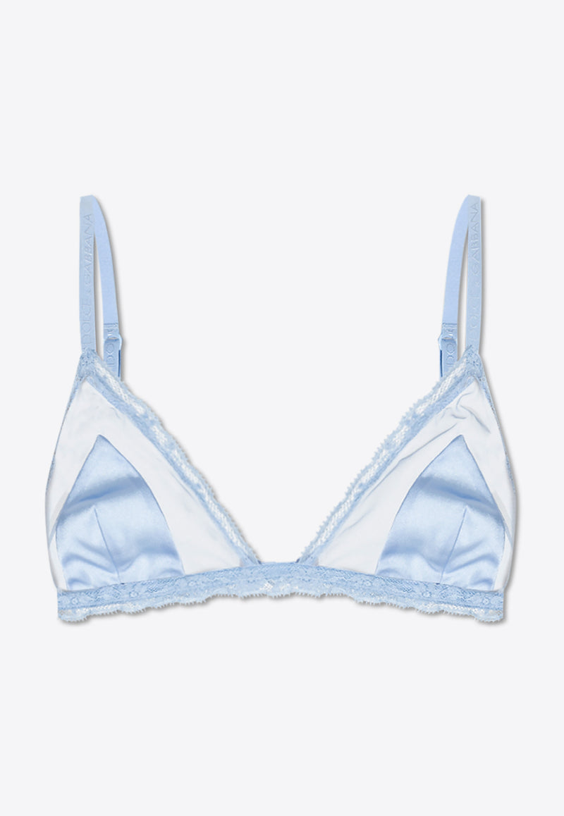 Dolce & Gabbana Lace-Trimmed Satin Triangle Bra Light Blue O1F45T ONP15-F3981