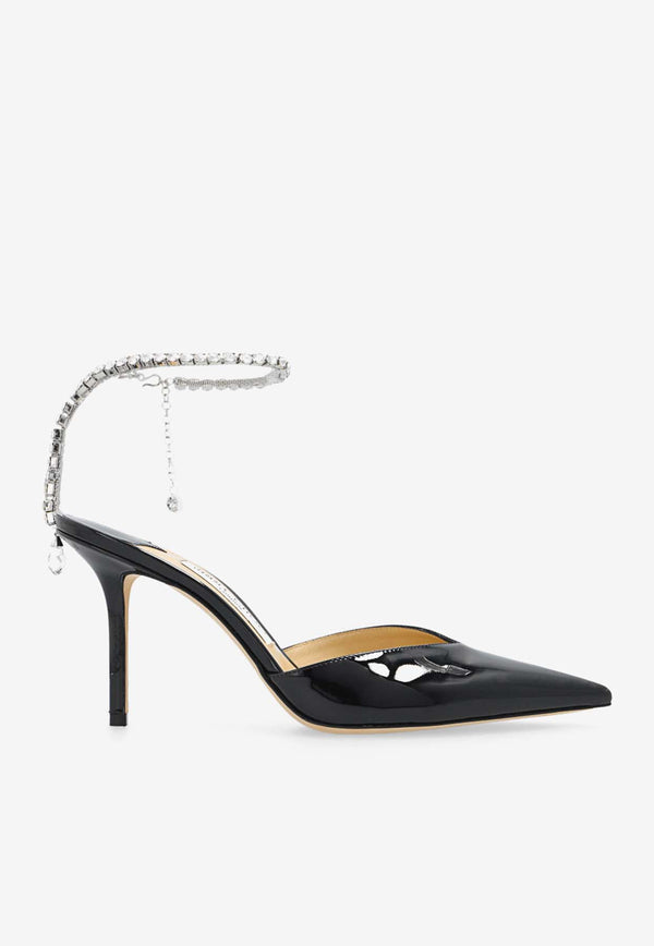 Jimmy Choo Saeda 85 Patent Leather Pumps Black SAEDA 85 BOB-BLACK CRYSTAL