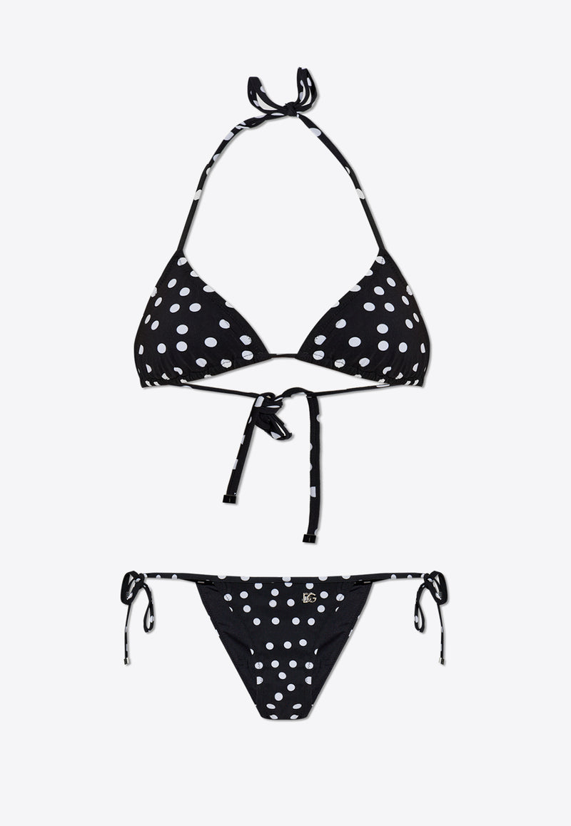 Dolce & Gabbana Polka Dot Print Halterneck Bikini Black O8A02J FSG8C-HNBDW