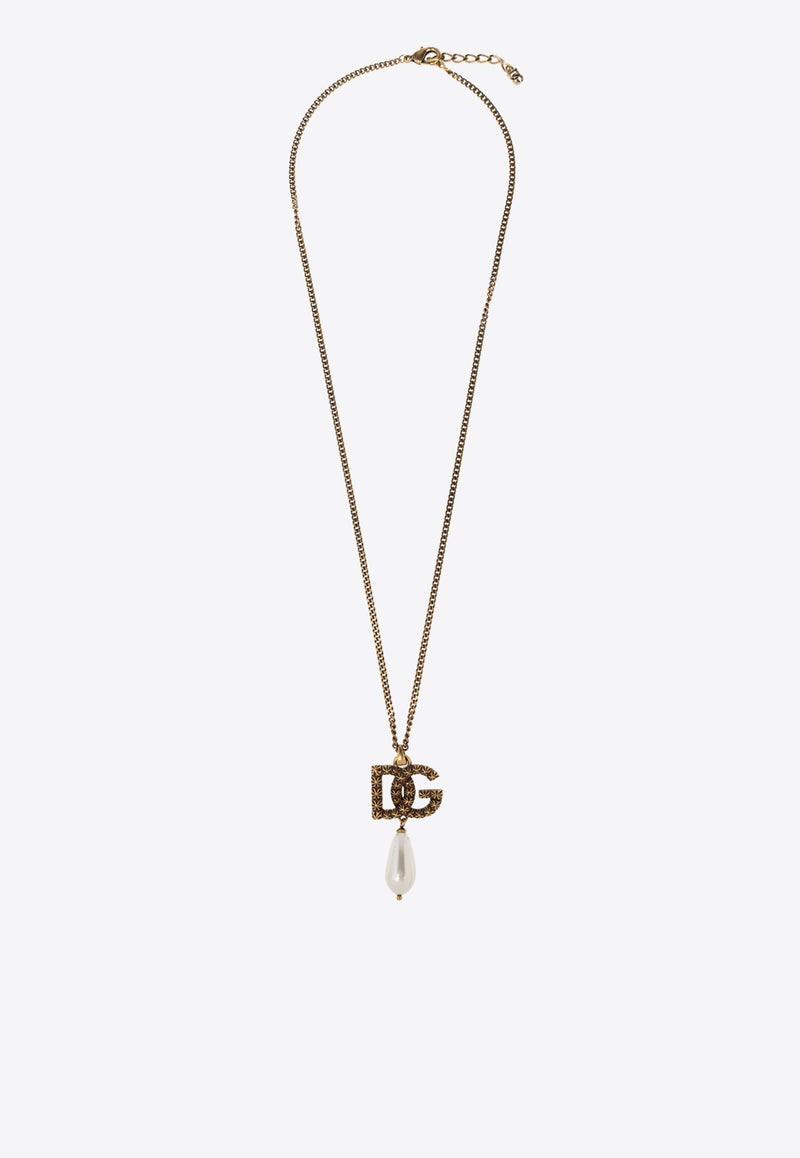 Dolce & Gabbana Faux-Pearl DG Logo Pendant Necklace Gold WNQ6L1 W1111-87279