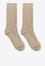 Birkenstock Rib Knit Slub Socks Beige 1008033 0-BEIGE WHITE