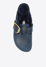 Birkenstock Boston Big Buckle Shearling Mules Navy Blue 1028014 0-MIDNIGHT