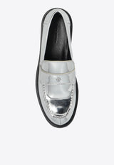 Tory Burch Logo Plaque Metallic Classic Lug Loafers Silver 159319 0-020