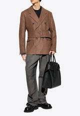 Salvatore Ferragamo Double-Breasted Belted Wool Coat Brown 144174 G 778276-SWEDISH CLAY