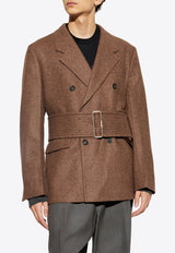 Salvatore Ferragamo Double-Breasted Belted Wool Coat Brown 144174 G 778276-SWEDISH CLAY