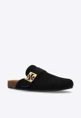 Tory Burch Mellow Logo Plaque Suede Flat Mules Black 154446 0-006