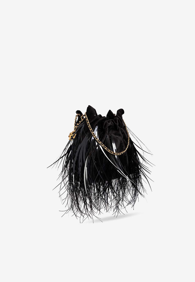 Tory Burch Mini Fleming Feathered Hobo Bag Black 161886 0-001