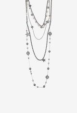 Tory Burch Crystal and Pearl Layered Necklace Silver 161050 0-056