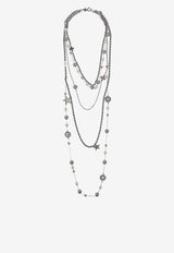 Tory Burch Crystal and Pearl Layered Necklace Silver 161050 0-056