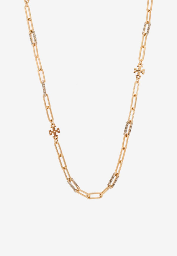 Tory Burch Good Luck Chain-Link Pavé Necklace Gold 161069 0-783