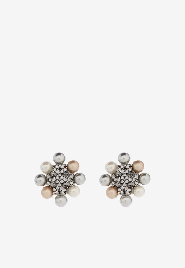 Tory Burch Kira Pearl Crystal Stud Earrings Silver 161056 0-047