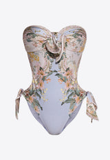 Zimmermann Wylie Scarf Tie Floral One-Piece Swimsuit Light Blue 1929WRS251 0-BUF