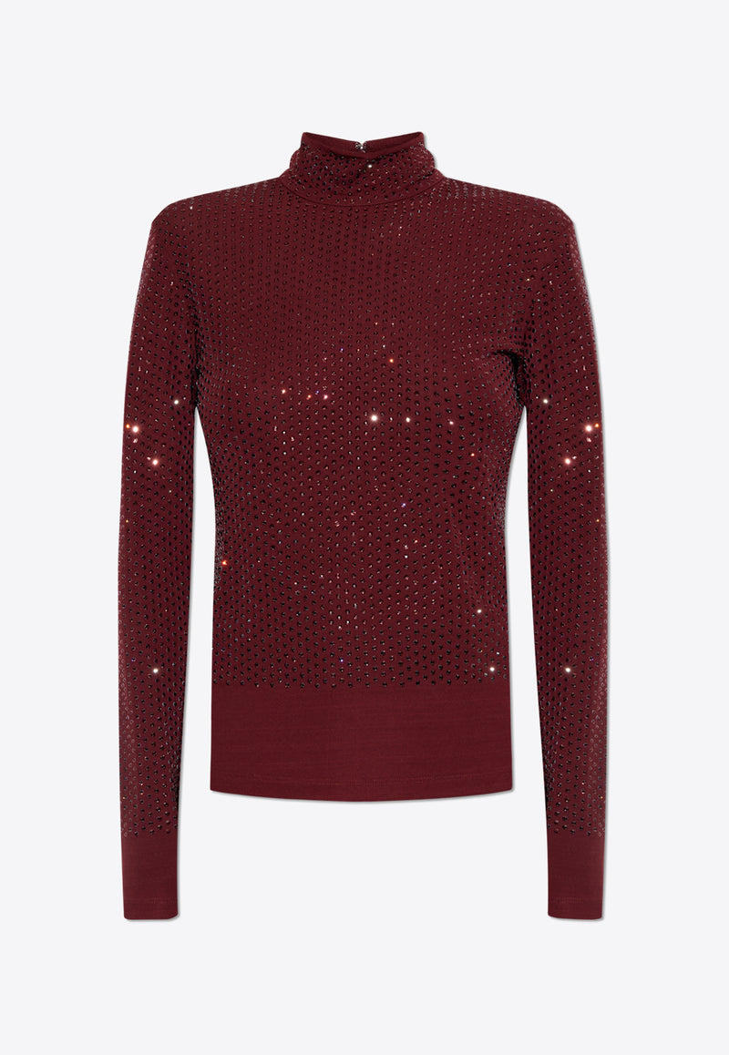 Tory Burch Crystal Embellished Turtleneck Top Bordeaux 164655 0-506