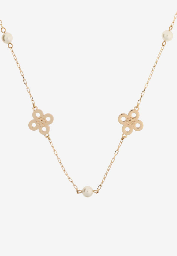 Tory Burch Kira Clover Pearl Chain Necklace Gold 163711 0-782