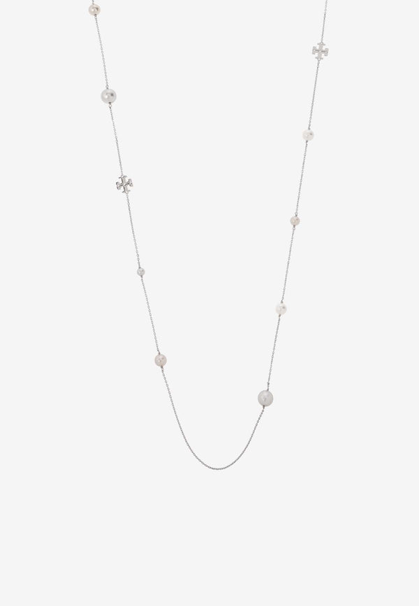 Tory Burch Kira Pearl Long Necklace Silver 163692 0-056