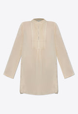 Tory Burch Semi-Sheer Pleated Tunic Top Cream 164677 0-107