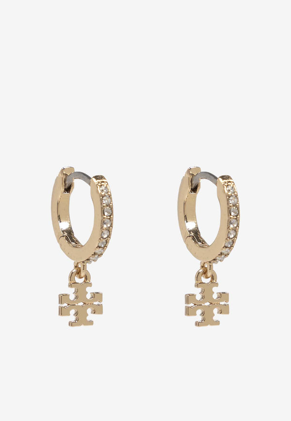 Tory Burch Eleanor Logo Charm Paved Hoop Earrings Gold 165321 0-783