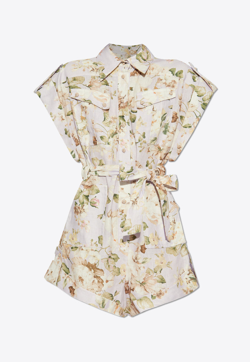 Zimmermann Acacia Floral Belted Romper Lilac 3112YRS252 0-LIF