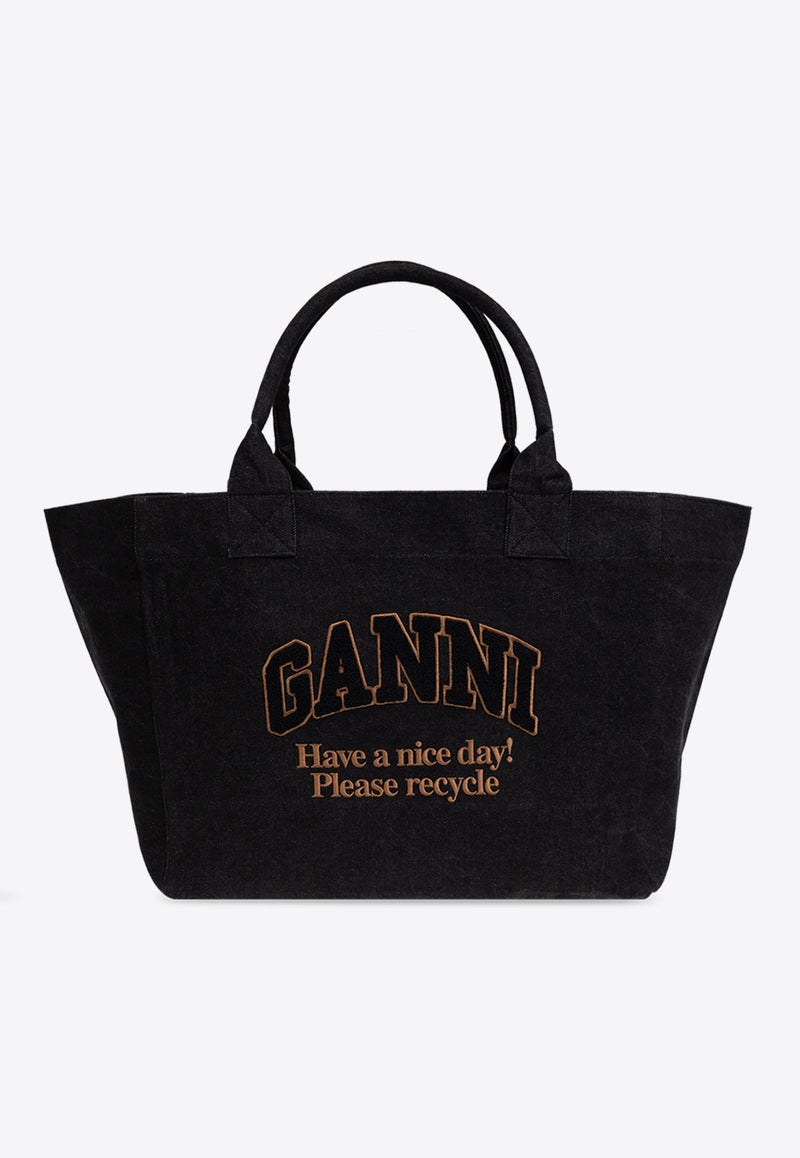 Logo-Embroidered Denim Tote Bag A6597 5903-099 Black