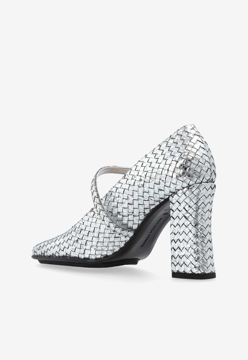 Bottega Veneta Step 85 Metallic Leather Mary-Jane Pumps Silver 807016 V3P71-1414