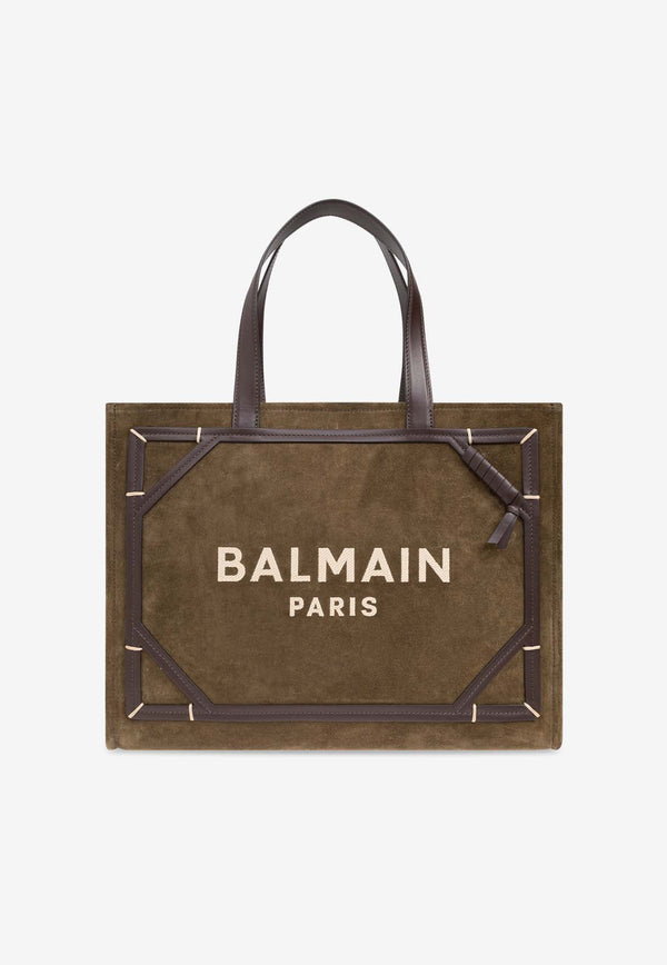 Balmain Embroidered Logo Suede Tote Bag Green DN0FF901 LDCO-U39