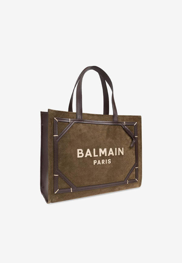 Balmain Embroidered Logo Suede Tote Bag Green DN0FF901 LDCO-U39