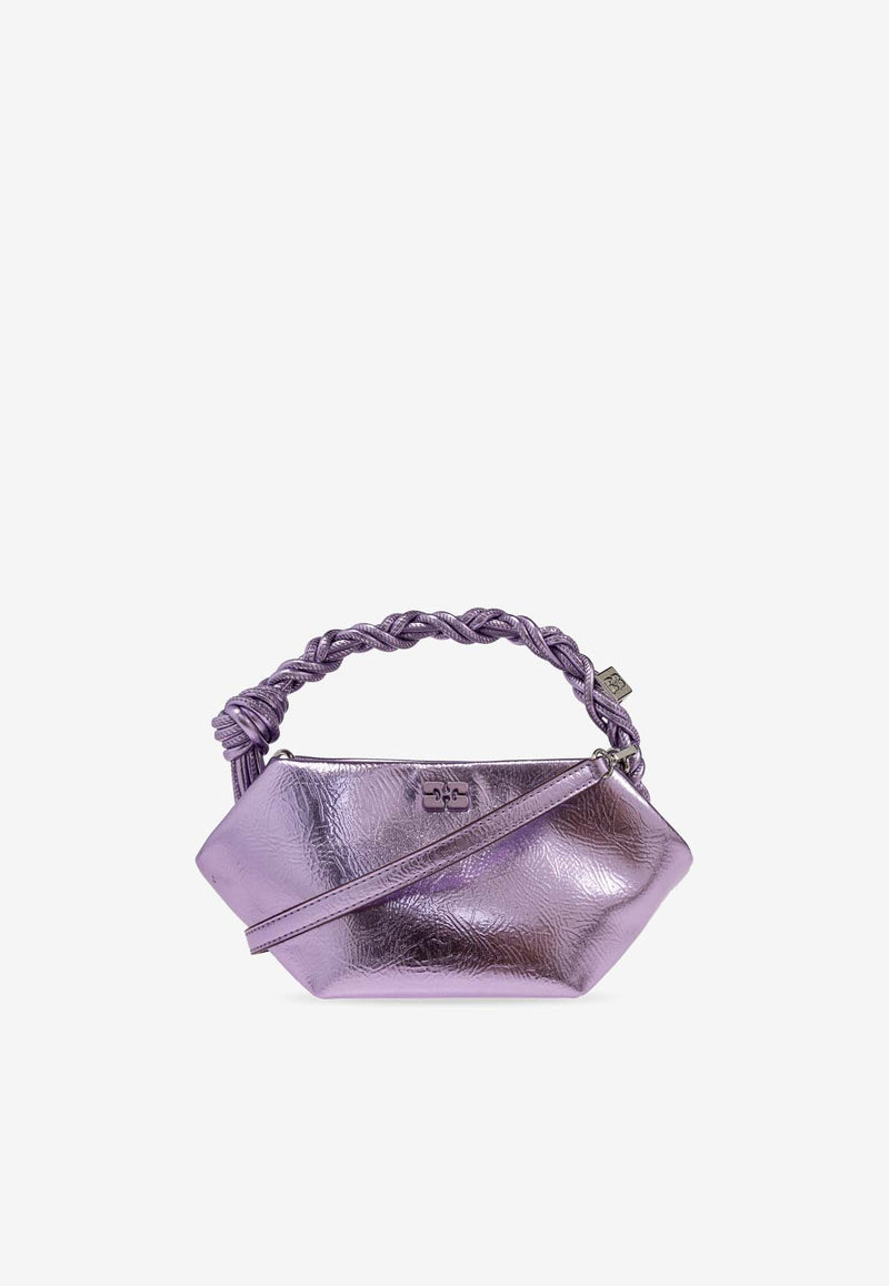 GANNI Mini Bou Metallic Top Handle Bag Purple A6338 5894-476