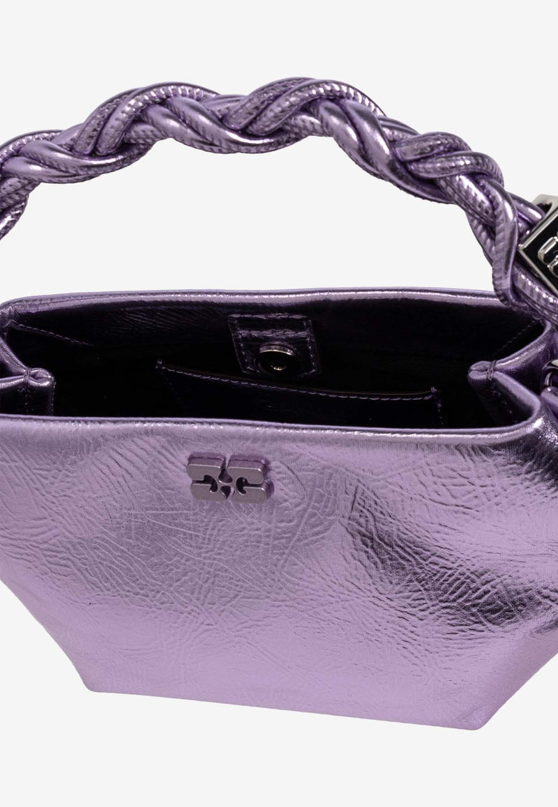 GANNI Mini Bou Metallic Top Handle Bag Purple A6338 5894-476