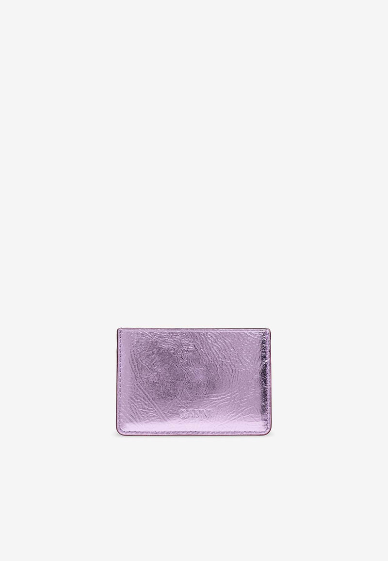 GANNI Bou Metallic Leather Cardholder Purple A6391 5898-476