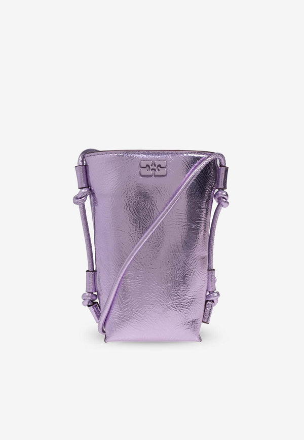 GANNI Bou Metallic Leather Crossbody Bag Purple A6389 5894-476