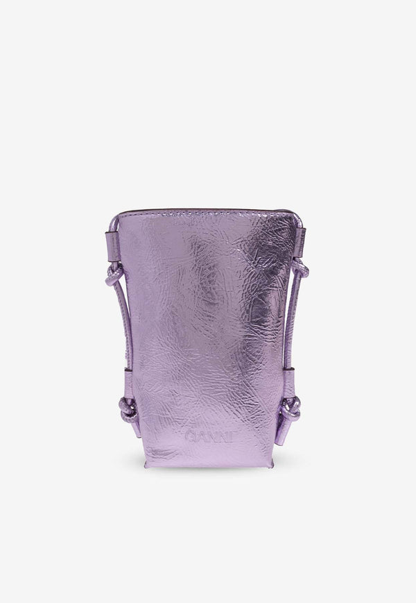 GANNI Bou Metallic Leather Crossbody Bag Purple A6389 5894-476