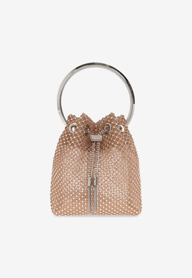 Jimmy Choo Bon Bon Crystal Mesh Bucket Bag Beige BON BON HEJ-MACARON CRYSTAL