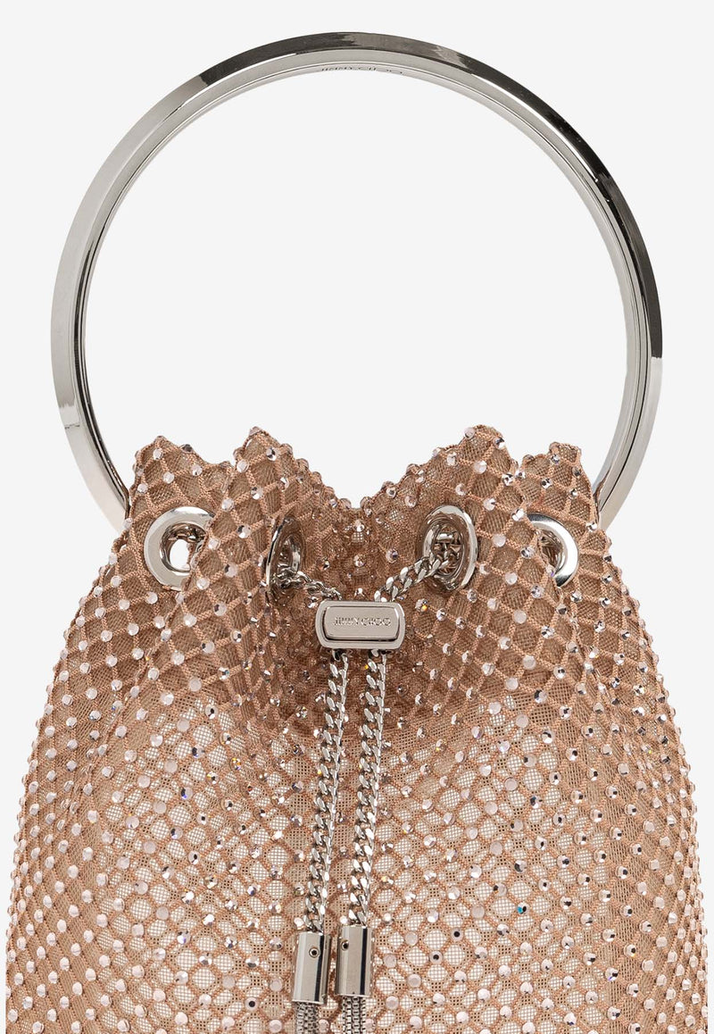 Jimmy Choo Bon Bon Crystal Mesh Bucket Bag Beige BON BON HEJ-MACARON CRYSTAL