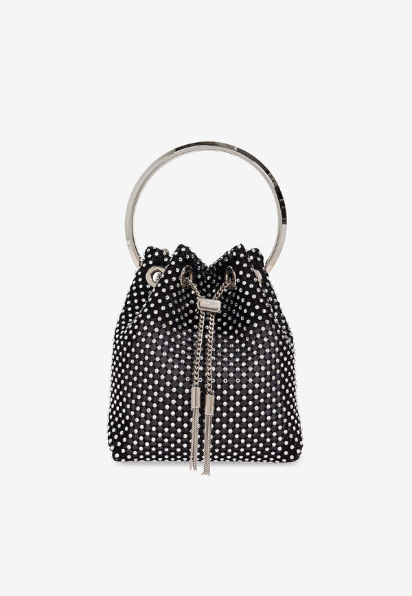 Jimmy Choo Bon Bon Crystal Mesh Bucket Bag Black BON BON HEJ-BLACK CRYSTAL