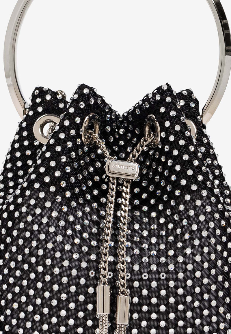 Jimmy Choo Bon Bon Crystal Mesh Bucket Bag Black BON BON HEJ-BLACK CRYSTAL