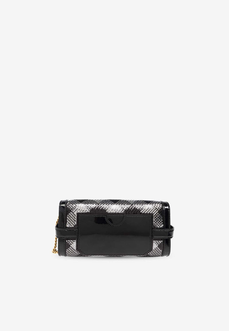 Balmain B-Buzz Pouch 23 Sequined Gingham Clutch Black DN0LE596 AVSQ-EAW