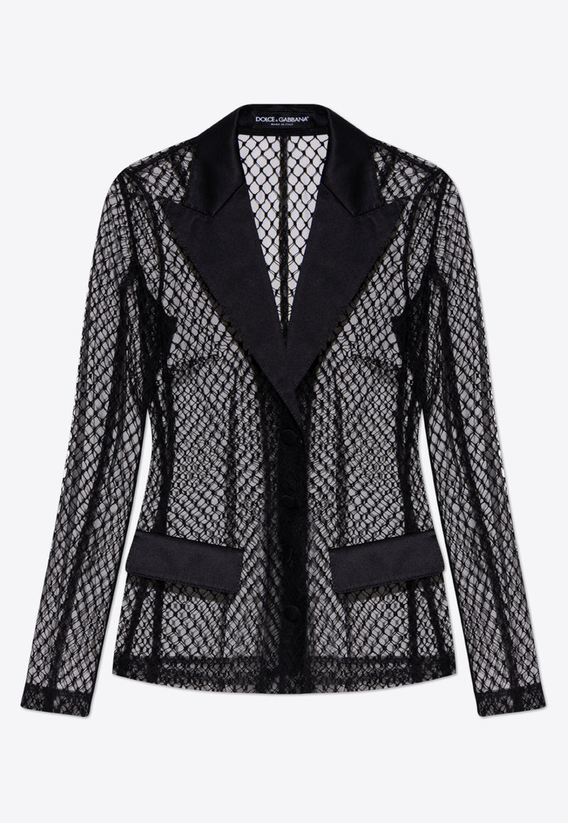 Dolce & Gabbana Single-Breasted Mesh Blazer Black F27BUT HLM83-N0000