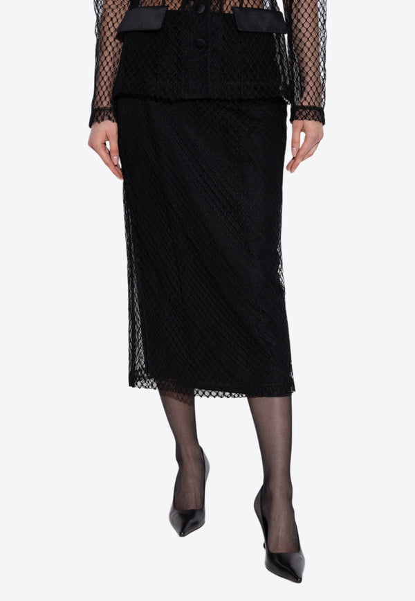 Dolce & Gabbana Sheer Mesh Midi Pencil Skirt Black F4C0CT HLM83-N0000