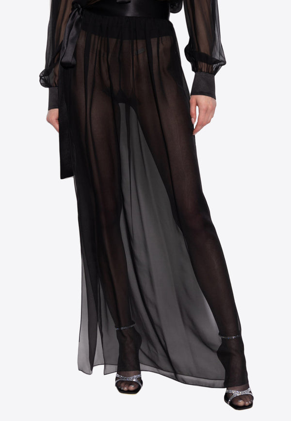 Dolce & Gabbana Semi-Sheer Silk Chiffon Maxi Skirt Black F4C0AT FU1AT-N0000