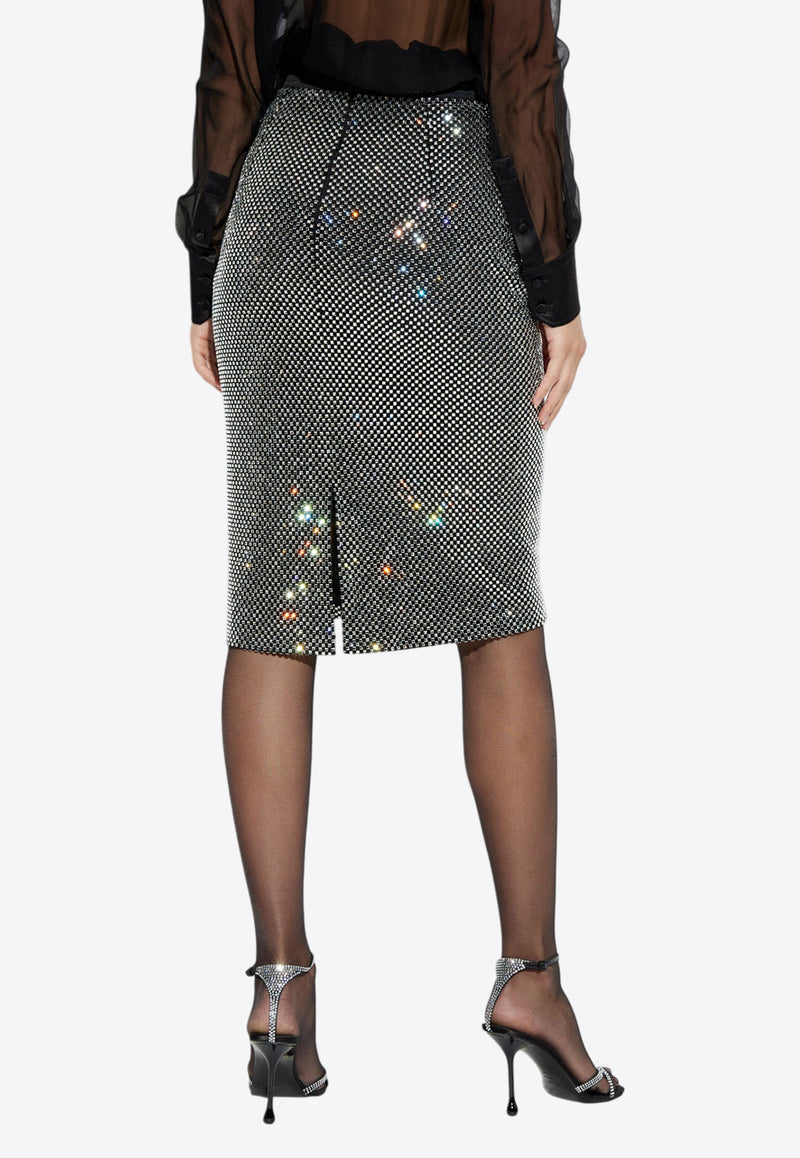 Dolce & Gabbana Crystal Mesh Midi Skirt Silver F4C0KT HLSA0-S0998