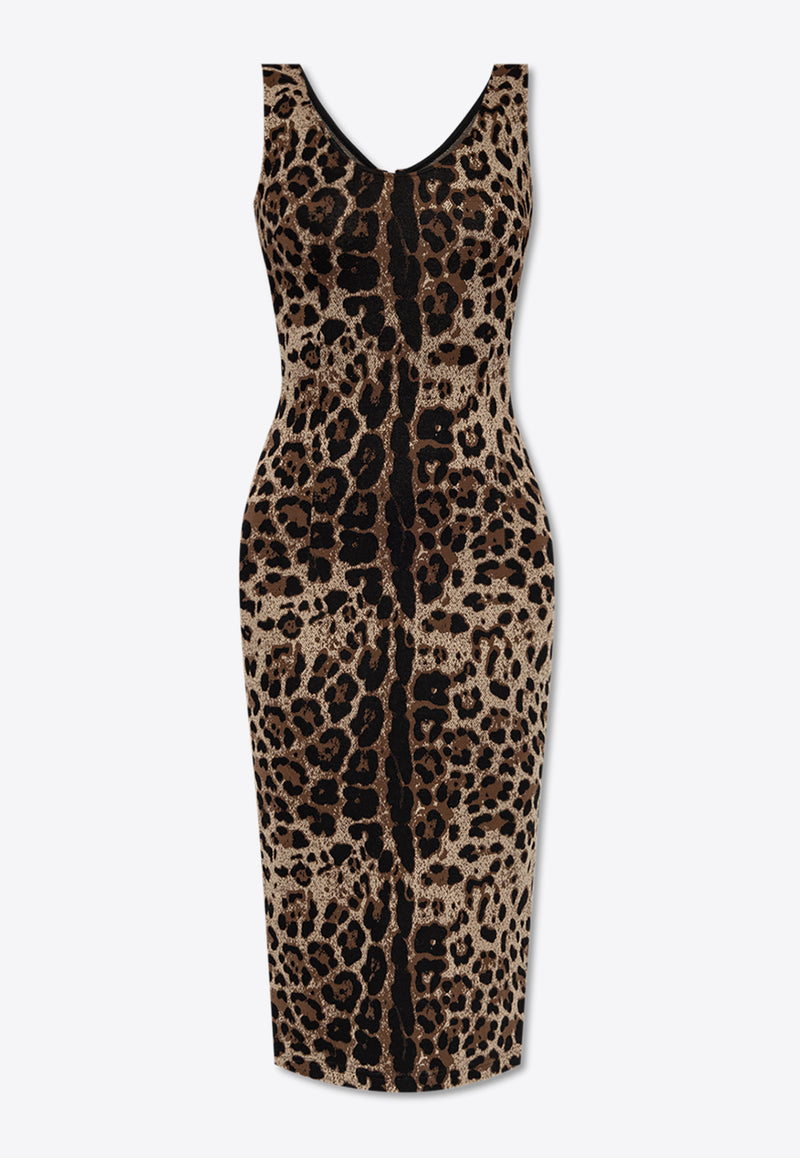 Dolce & Gabbana Leopard Print Jersey Midi Dress Brown F6AWET FJGAS-S8350