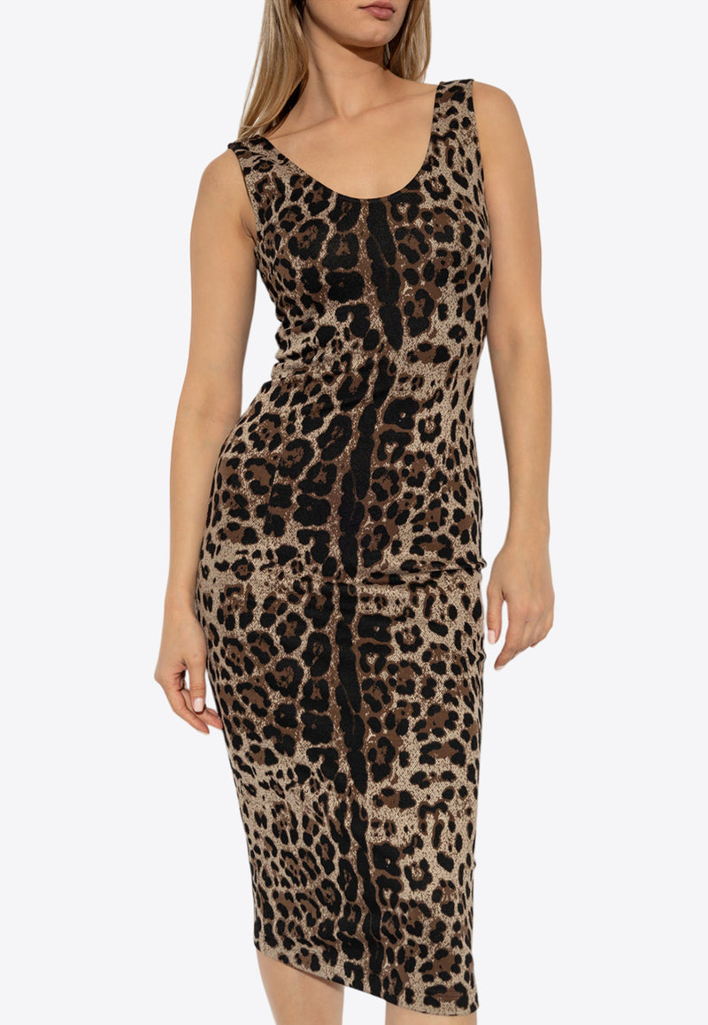 Dolce & Gabbana Leopard Print Jersey Midi Dress Brown F6AWET FJGAS-S8350