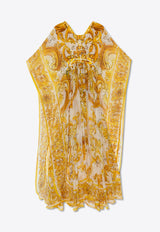 Dolce & Gabbana Majolica-Print Silk Chiffon Maxi Kaftan Dress Yellow F6JDFT HI1TZ-H95DQ