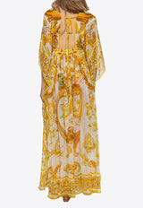 Dolce & Gabbana Majolica-Print Silk Chiffon Maxi Kaftan Dress Yellow F6JDFT HI1TZ-H95DQ