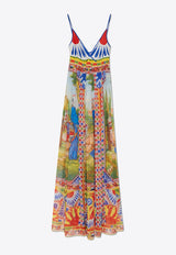 Dolce & Gabbana Carretto Pattern Silk Maxi Dress Multicolor F6J8BT GDS13-HH96D