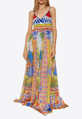 Dolce & Gabbana Carretto Pattern Silk Maxi Dress Multicolor F6J8BT GDS13-HH96D