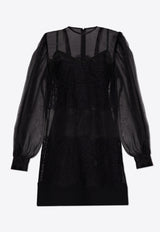 Dolce & Gabbana Lace-Inlay Mini Organza Dress Black F6JNET FU1BU-N0000