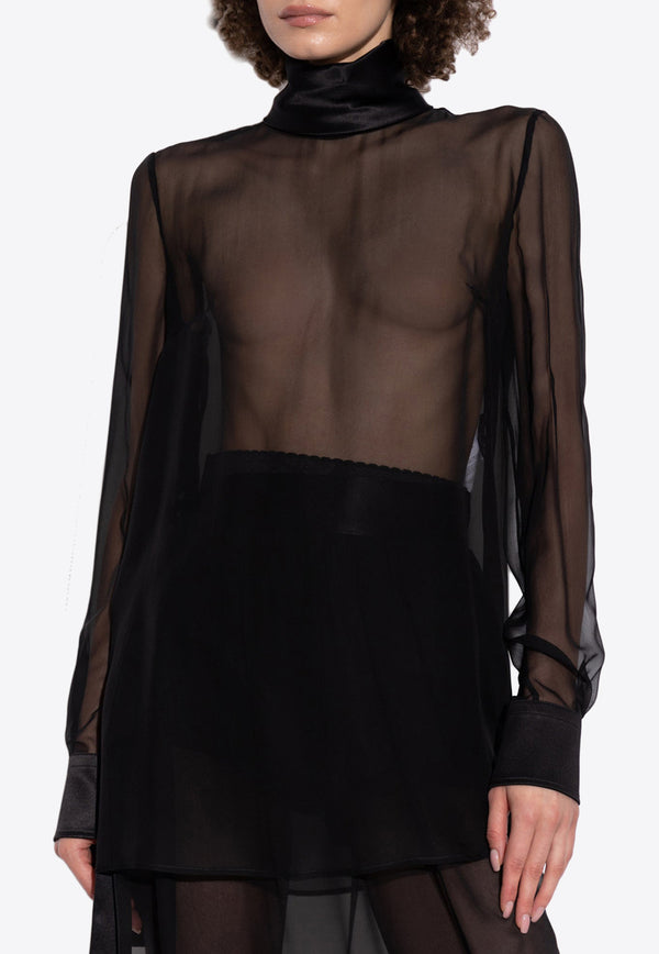 Dolce & Gabbana High-Neck Silk Chiffon Blouse Black F7AI0T FU1AT-N0000